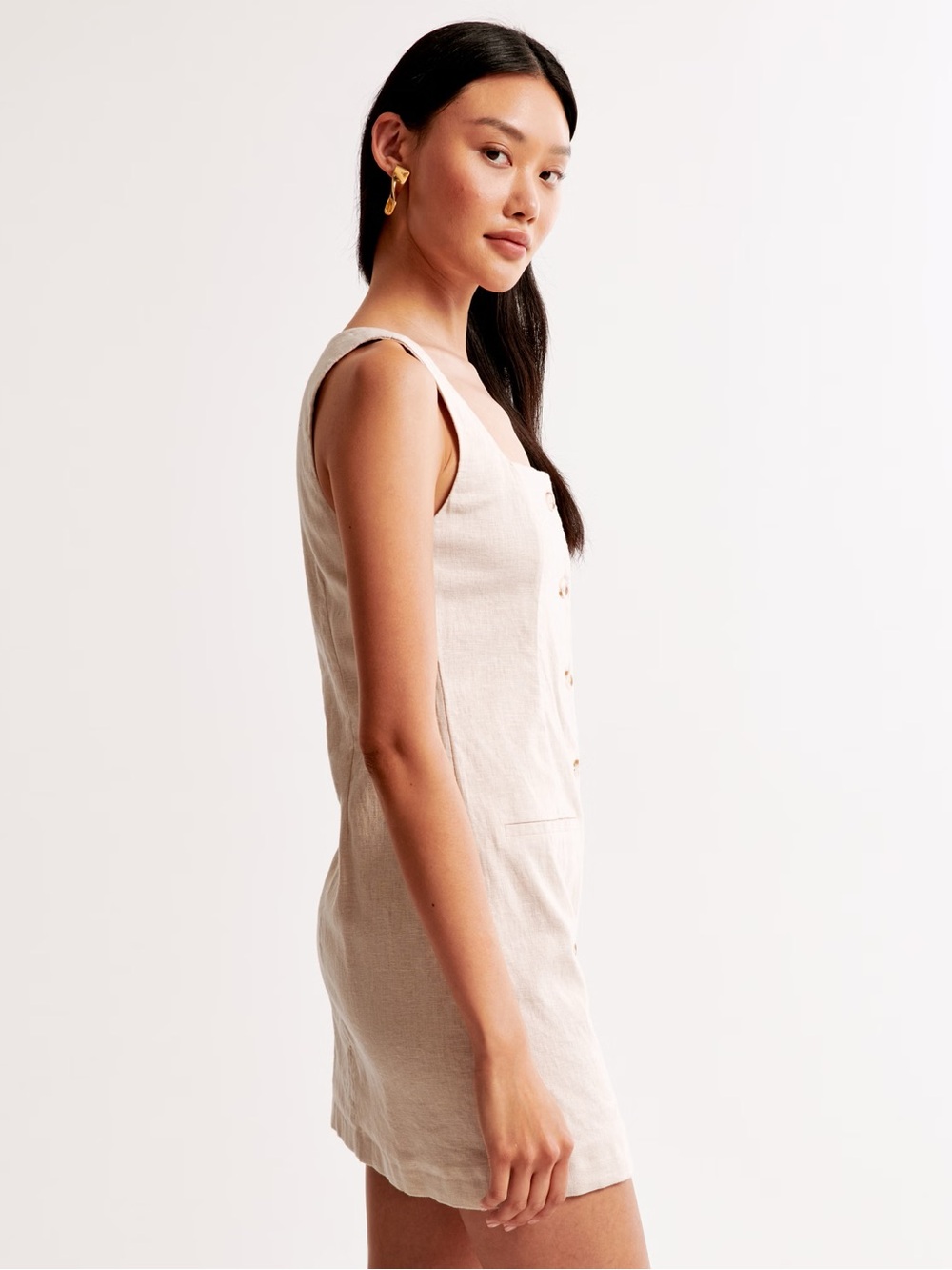 Abercrombie & Fitch The A&F Mara Squareneck Linen-Blend Vest Mini Dress XS Tall - Picture 3 of 8